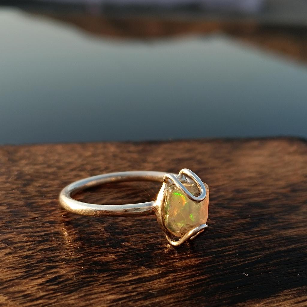 Ethiopian Rough Opal Gemstone Ring In 925 Silver - Natural Raw Materials