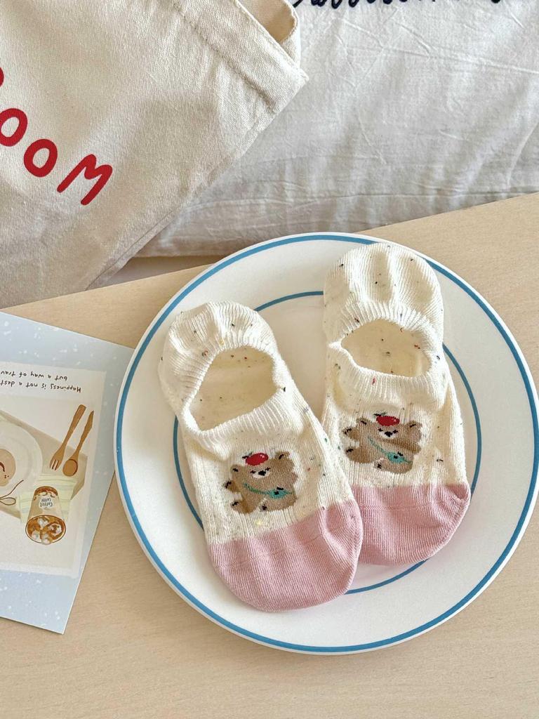 Women's Dot Pattern No-Show Socks, Summer Thin, Anti-Slip Heel, Cute Cartoon, Low-Cut, Invisible Socks