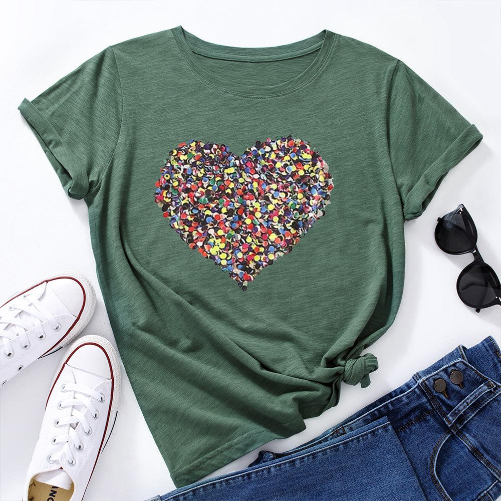 Creative Love Pure Cotton Loose Round Neck Short Sleeved Women's T-shirts