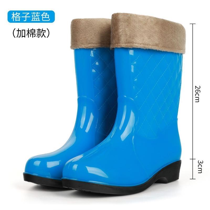 rain shoes women's medium tube four-season work rain boots cotton warm thick-soled wear-resistant water boots non-slip water shoes women