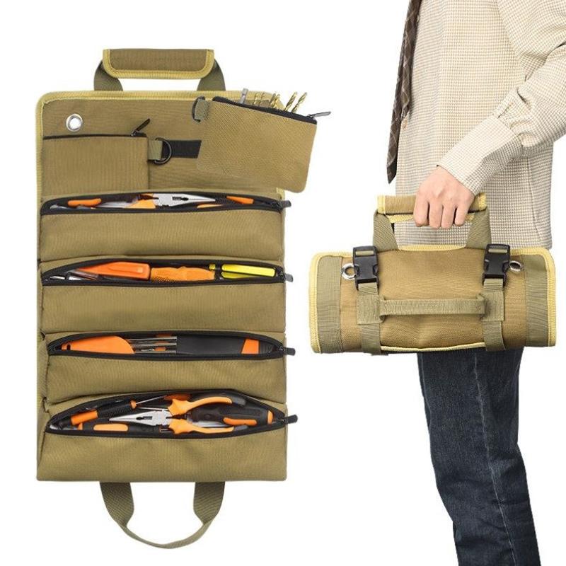 Electrician And Mechanic'S Portable Tool Roll Bag Heavy Duty Roll Up Detachable Zipper Bag