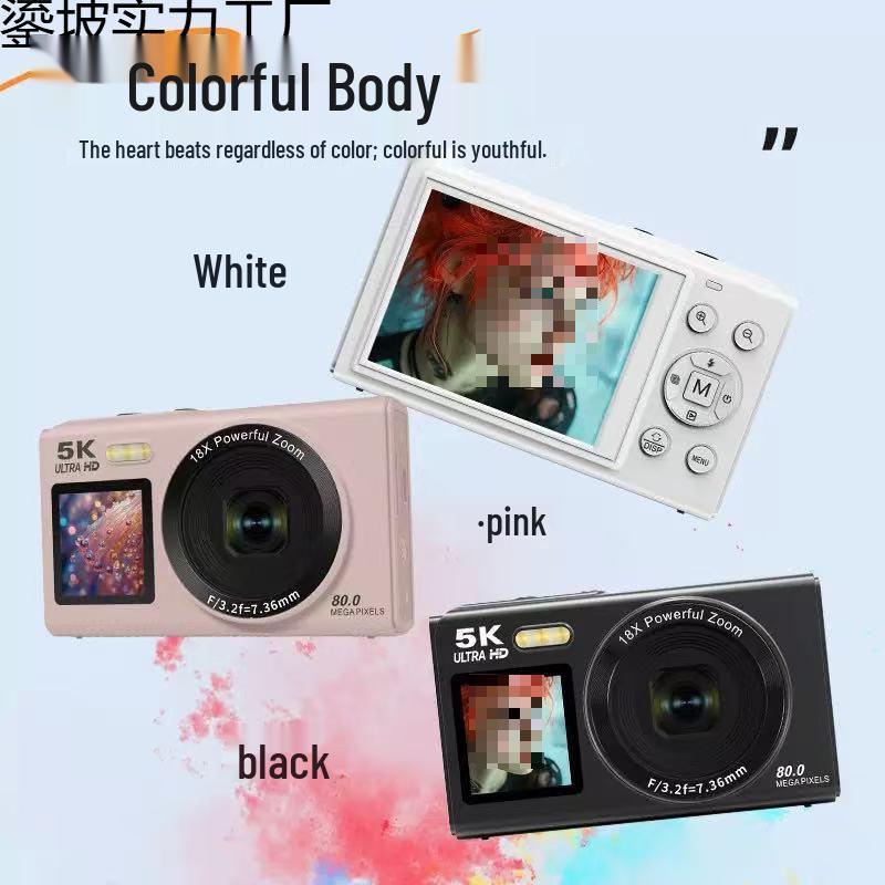 5K HD Dual-Screen Digital Camera with WIFI Transfer: Ultra-Clear Portable Selfie Cam for Students