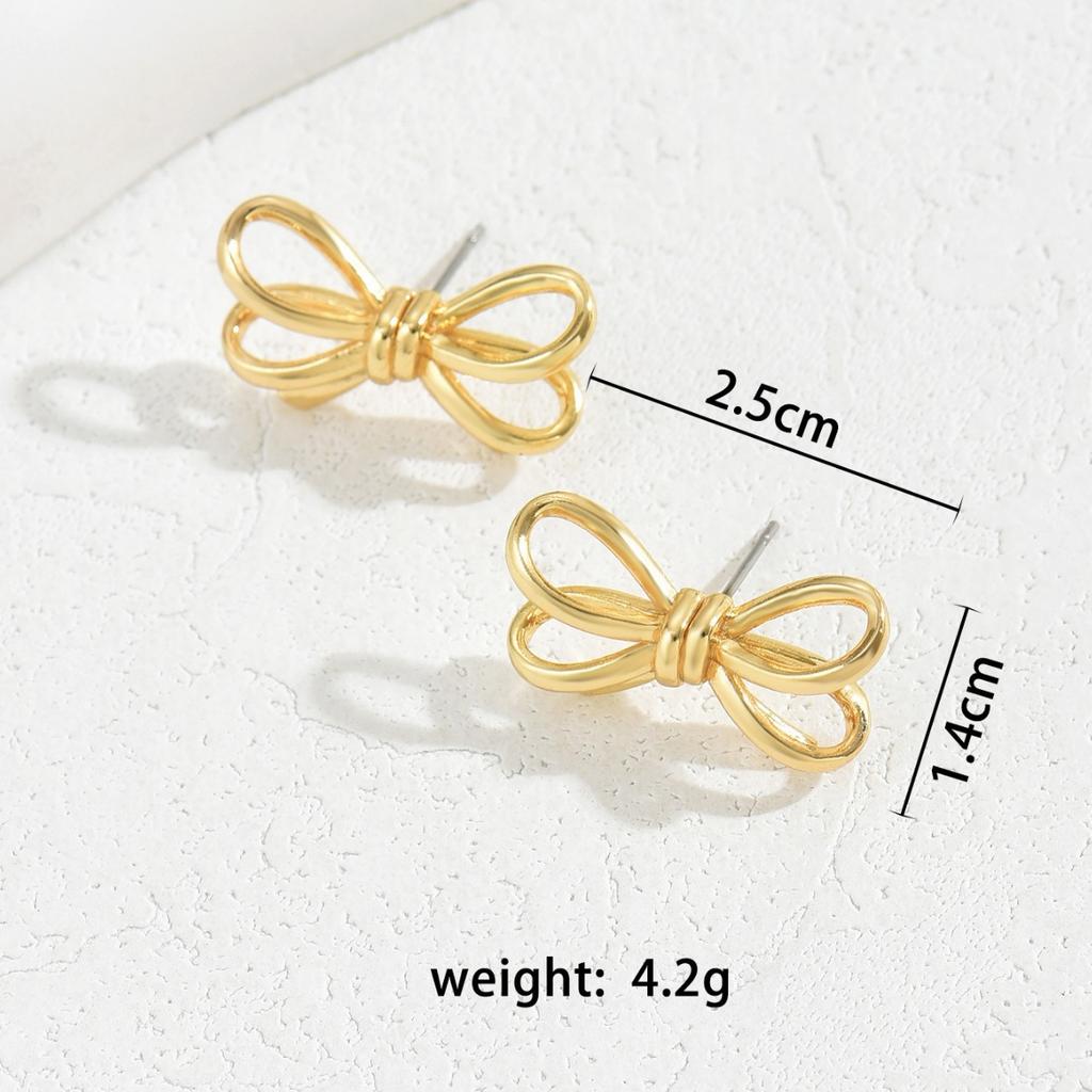 Sweet Korean Version Korean Bow Earrings Personalized Hollow Multi-layer 18K Gold Stud Earrings Versatile Internet Celebrity Earrings