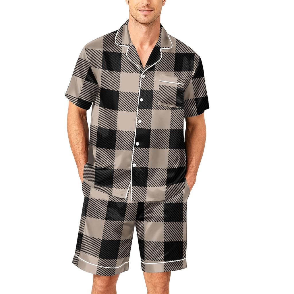 Men's Short Sleeve Pajama Set Button Down Shirt with Notched Collar and Matching Shorts Soft Casual Loungewear Sleepwear S to XXXXL