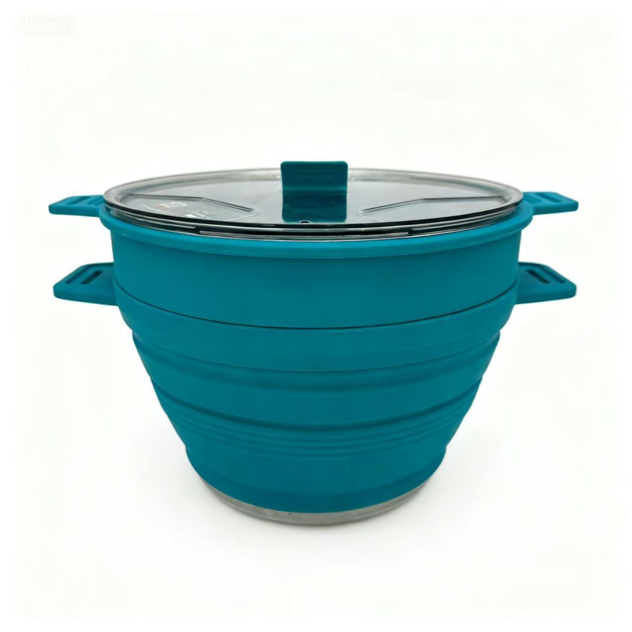 

Stainless Steel Outdoor Camping Pot with PCTG Lid & Silicone Steamer Single Pot peacock синього кольору