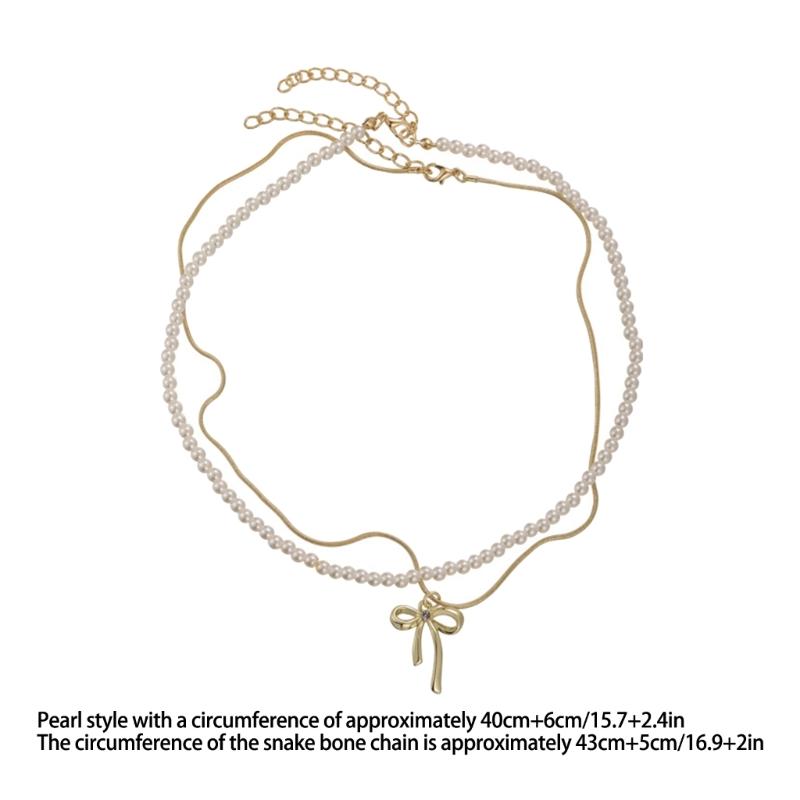 Stylish Beaded Necklace with Bowknot Pendant Choker Necklaces Fashionable Jewelry Gift Adjustable Chain for Women Girls