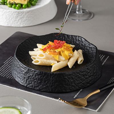 Keramikteller mit Steinmuster, hoher Fuß, Speiseteller, Dessertteller, Sushi-Teller, Präsentierteller für Molekularküche, Spezialgeschirr