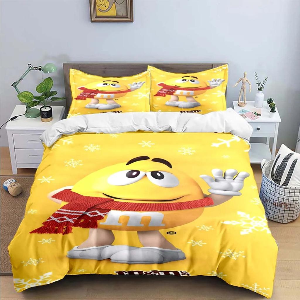 Cartoon M&M Bettbezug Kissenbezug Schokolade Bettwäsche Set Erwachsener Junge Mädchen Schlafzimmer Dekoration Kinder Einzel Doppel Große Größe
