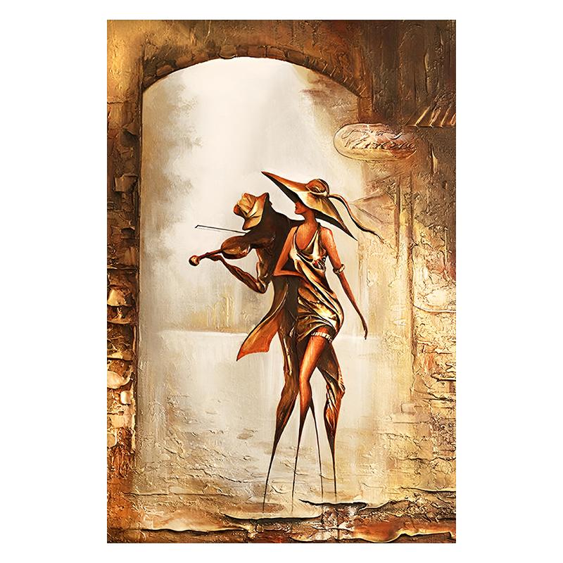 

Золотая пара с зонтиком, городской пейзаж, холст, живопись, постеры, принт, абстрактные романтические настенные художественные фотографии для комнаты, домашний декор 21x30cm No Framed