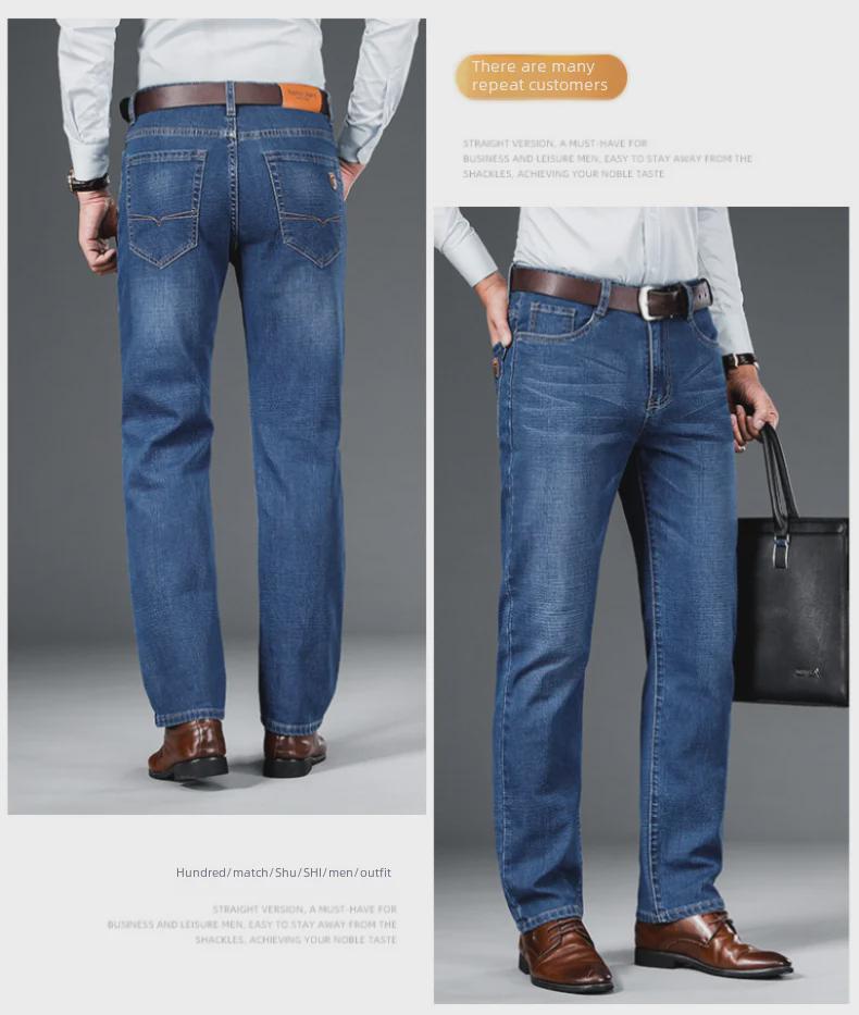 Middle-Aged Men's Elastic Cotton Jeans - Casual Spring Style