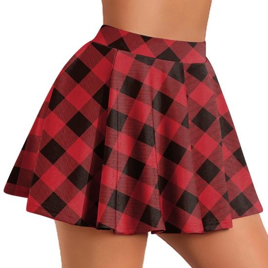 Women Mini Skirt Elastic High Waist Plaid Print Mini Skirt Summer Slimming Short Skirt Work Leisure Daily Wear