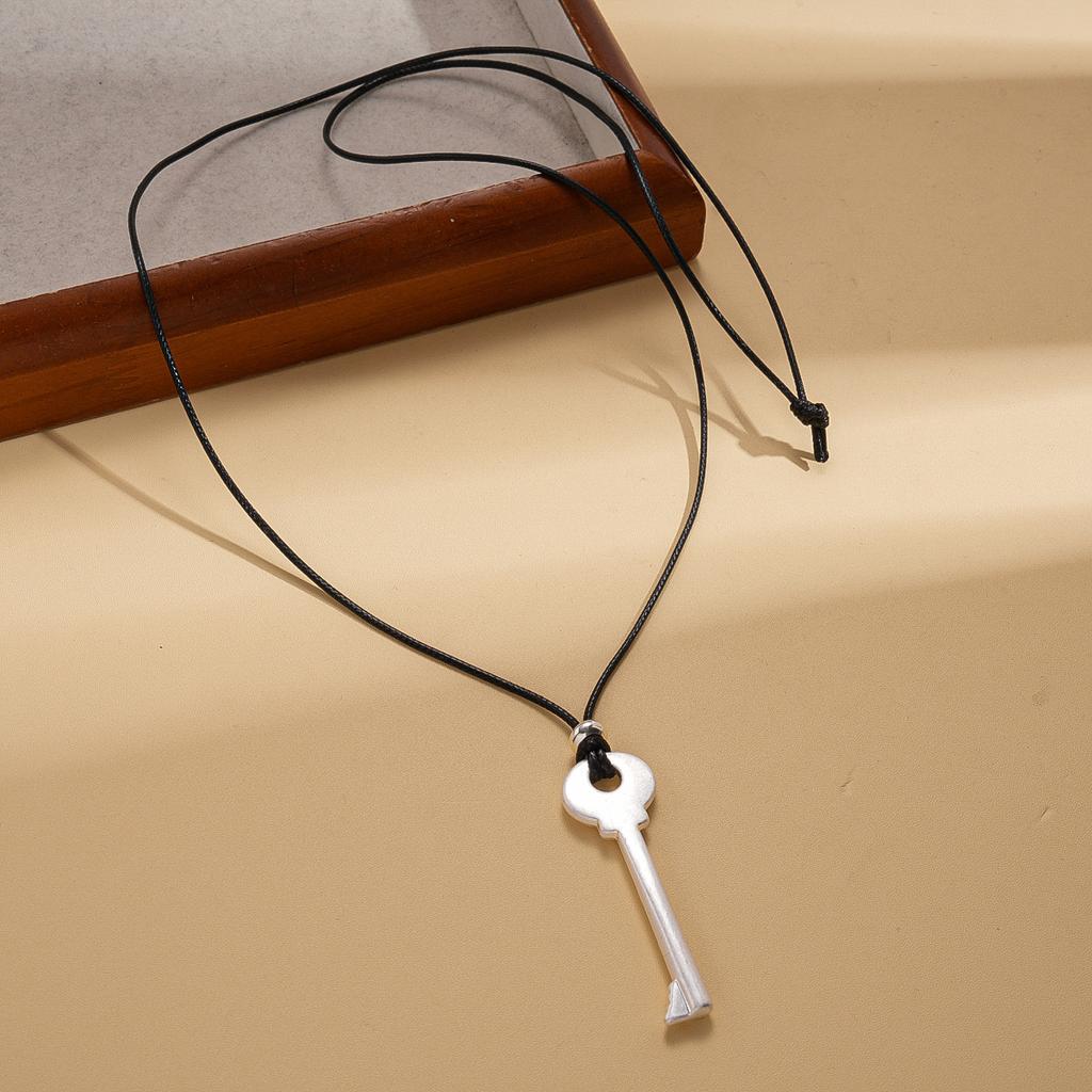 Simple metal key, black rope necklace, niche design, long sweater chain necklace