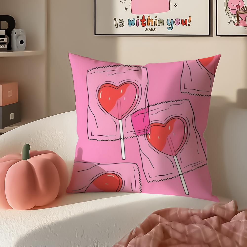 Cute Sweet Pink Candy Art Vibe Cushion Cover Pillowcase Short Plush Invisible zipper Room Sofa Cushion Cover