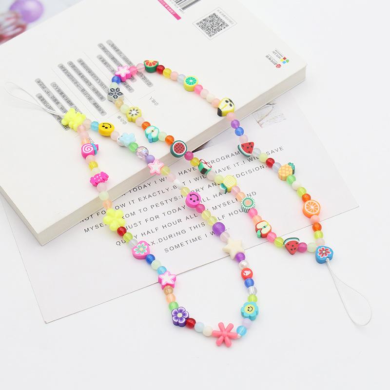 Mobile Phone Chain Beaded Colorful Cartoon Fruit Smiling Face Soft Pottery Letter Beaded To Prevent Mobile Phone from Hanging Chain.