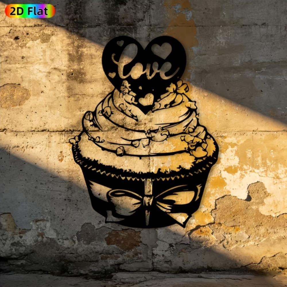 2D Flat Iron Love Heart Wall Art, 1pc Metal Cupcake Decor for Valentine Wedding Bedroom Garden Fence, Romantic Weather Resistant