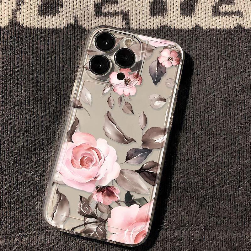 Pink Flower for iPhone17promax Space Phone Case Apple 16 Transparent 14/13 Fine Hole 15