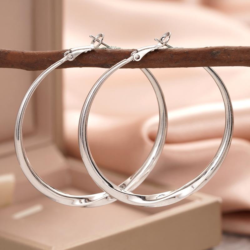 Gold Plated Twisted Hoop Earrings, Large Lightweight Twist Design Gold Hoops for Women