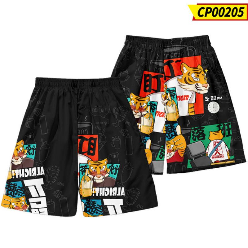Vară în stil japonez Fox Print Bărbați Streetwear Pantaloni scurți de plajă Casual Largi Bărbați Femei Anime Talie elastică Pantaloni scurți negri Plus Size