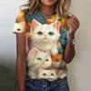 3d Print Abstract Cartoon Cat T Shirts Fashion Ladies Street Hipster Casual Short Sleeve O-Neck Tops Summer Fashion Plus Size Tees