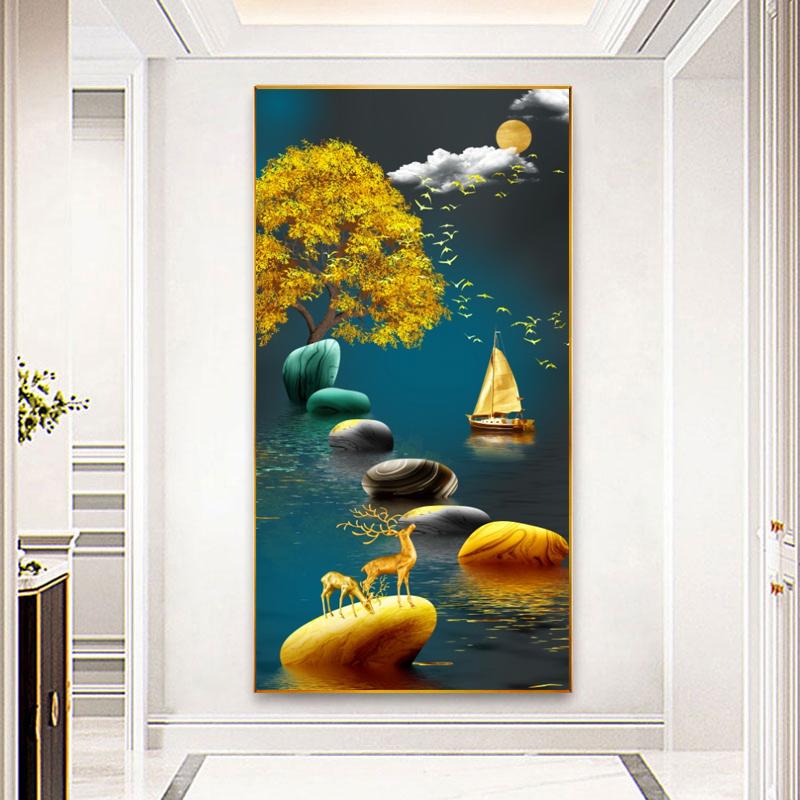 Nowy Chiński Złoty Kamień Zen Obraz na Płótnie Feng Shui Plakaty i Druki Sztuka Ścienna do Dekoracji Salonu Ganku Cuadros