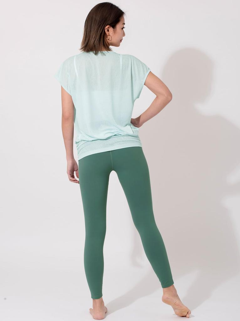 Loopa Sheer Yoga Short Ice Size M Top, Women's Sleeve, See-Through, Cool-to-the-Touch, Moisture-Wicking, Quick-Drying, Green,