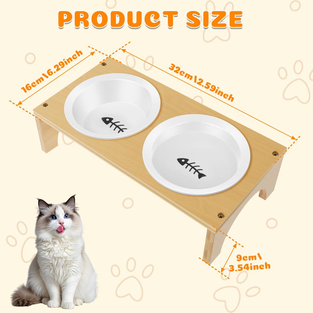 Pet Feeder Double Bowl Ceramic Dog and Cat Bowl with Bamboo Stand Elevated Neck Guard Dog Food and Water Bowl Pet Accessories