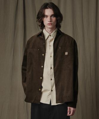 GLW Leather Patch Corduroy Shirt Brown