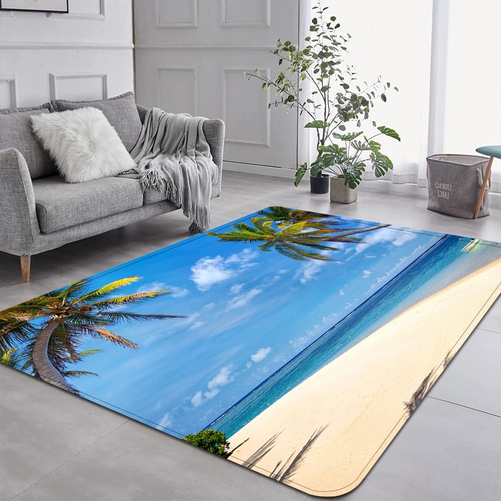 Beach Wave Seaside Pattern Carpet Soft Living Room Decor Rug Floor Mat for Bedroom Sofa Area Balcony Lounge Kitchen