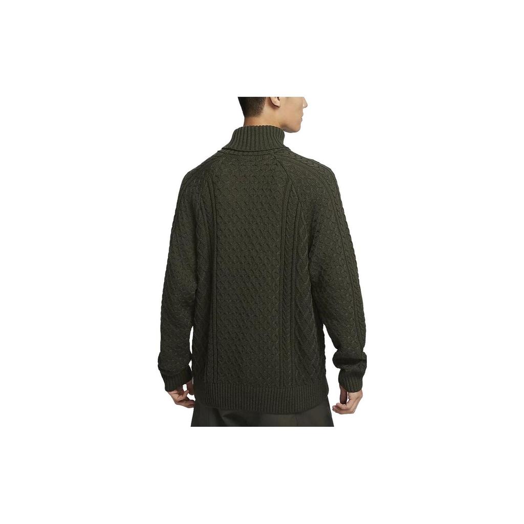 Nike Solid Color Twisted Knit Pile Collar Sweater Men Sweater Khaki-Green FB7771-325