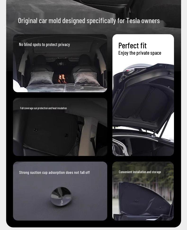 Tesla Model 3/Y Sunshade: Refresh Version Opaque Camping Privacy Curtain with Suction Cups