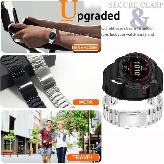 Miimall Compatible for Garmin Forerunner 965 Band Metal, 22mm [Quick Release] [Stainless Steel] Adjustable Wristband Replacement Easy Fit Metal