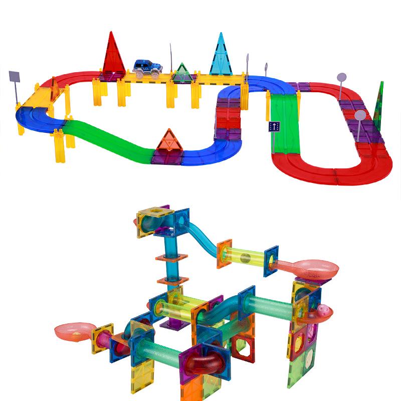 2025 Stained Glass Magnetic Tile Track & Ball Slide Building Set for Kids