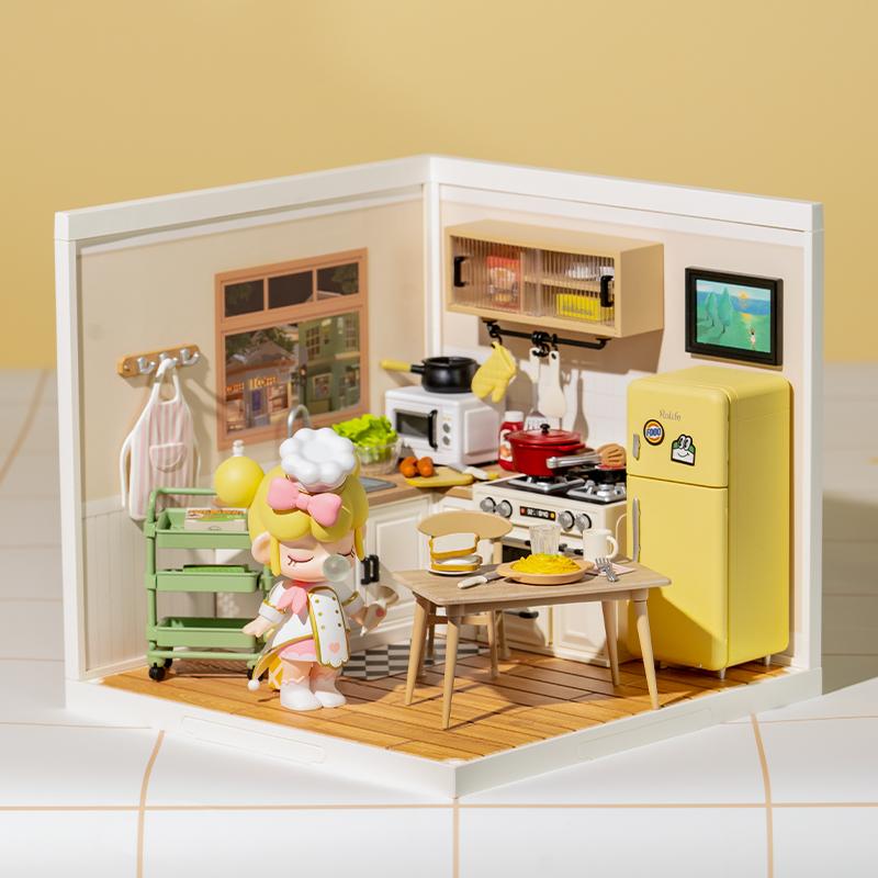 Robotime Rolife 3D Puzzle Super Store Happy Meals Kitchen Plastic DIY Miniature House Kit Miniature Dollhouse Playset with LED