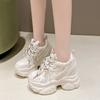 Fashion 12CM New 2025 Autumn Breathable Women Chunky Sneakers Lace-up Wedges Mesh Shoes Thick Soles Trainers High Platform Casual Shoes