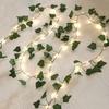 1 Itme Light String LED Rattan Lamp Gold Foil Copper Wire Light Restaurant Desktop Decor Simulated Ivy Green Leaf Vine Light