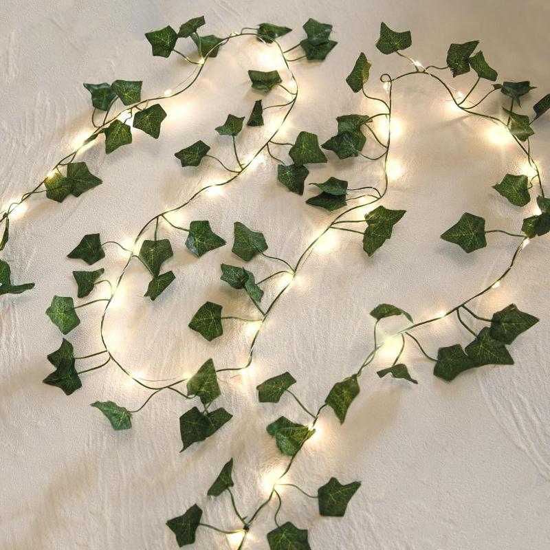 1 Itme Light String LED Rattan Lamp Gold Foil Copper Wire Light Restaurant Desktop Decor Simulated Ivy Green Leaf Vine Light