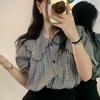 Temperament Doll Collar Plaid Shirt Design Top New Spring and Autumn Long-sleeved Korean Style Versatile Shirt