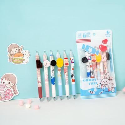 6pcs Candy Tale Gel Pens Set Cute Chocolate Cookies Decoration Black Color Ink Writing Gift