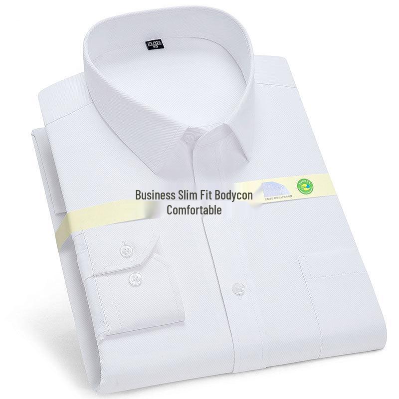 Męska koszula z długim rękawem Golden Shield w białe paski, o luźnym kroju, biznesowa, formalna, zapinana na guziki