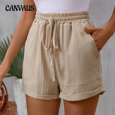 Shorts femininos de verão, cintura alta, cem laços, calças casuais, cintura elástica, calças largas soltas