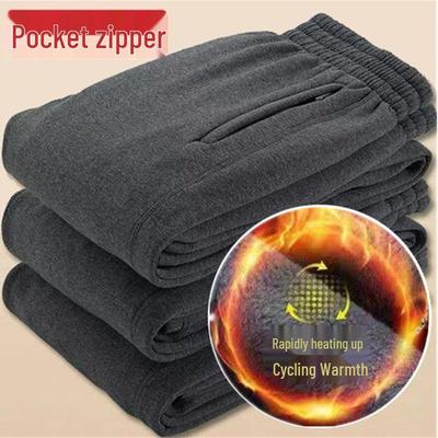 Men's Thickened Elastic Sports Pants for Autumn and Winter - Warm, Loose-Fit Straight Leg for Middle-Aged and Elderly