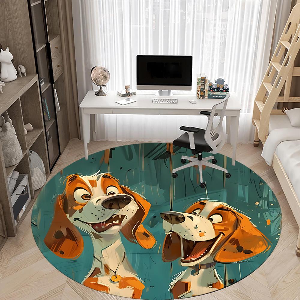 1PC Puppy Playful Office Round Area Rug, Mat Suitable ForOffice, Under Office Chairs Bedroom Living Room Home Decor, Room Deco
