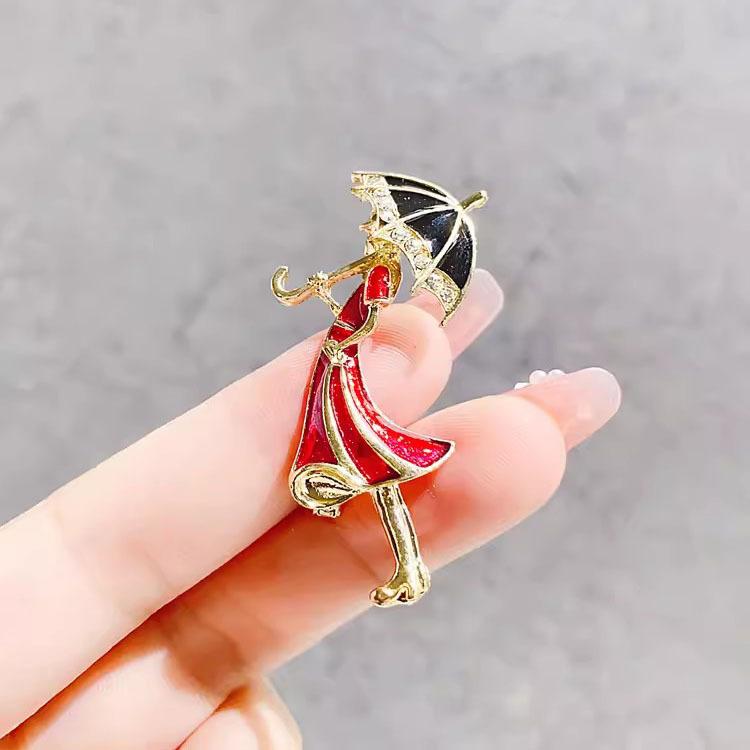 Umbrella Modern Girl Brooch Cartoon Simple Drip Corsage Creative Versatile Pin Clothing Accessories