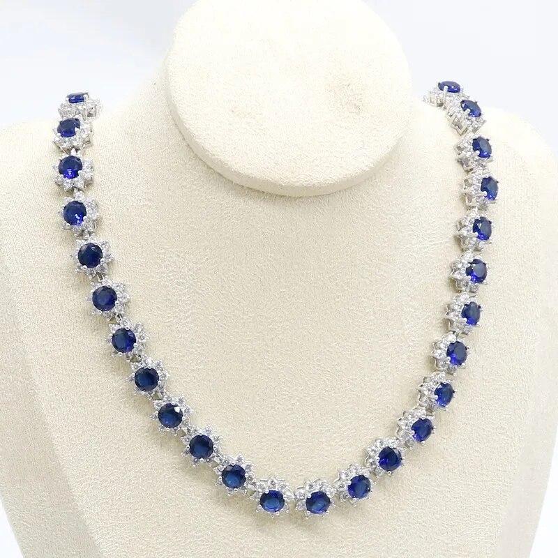 

Наборы ювелирных изделий из синего циркония для женщин, ожерелье, серьги, подарок на день рождения, свадьбу