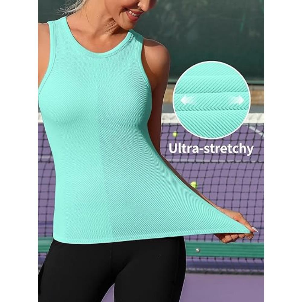 CHARMLEAKS Workout Tank Tops for Women Seamless Full Length Gym Tops Athletic Yoga Top Built In Bra
