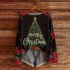 Women's Round Neck Lightweight Sweater Casual Long Sleeve Christmas Print Knit Pullover