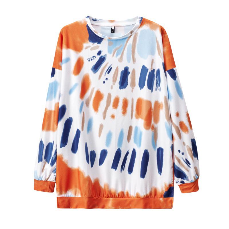 Women's Tie-Dye Long Sleeve Hoodie: Autumn/Winter Loose Fit with Round Neck