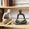 Abstracte Leesman Figuur met Gouden Boek Man Hars Beeld Sculptuur Huis Kantoor Bureau Decoratie Ornament Boekenliefhebbers Cadeau
