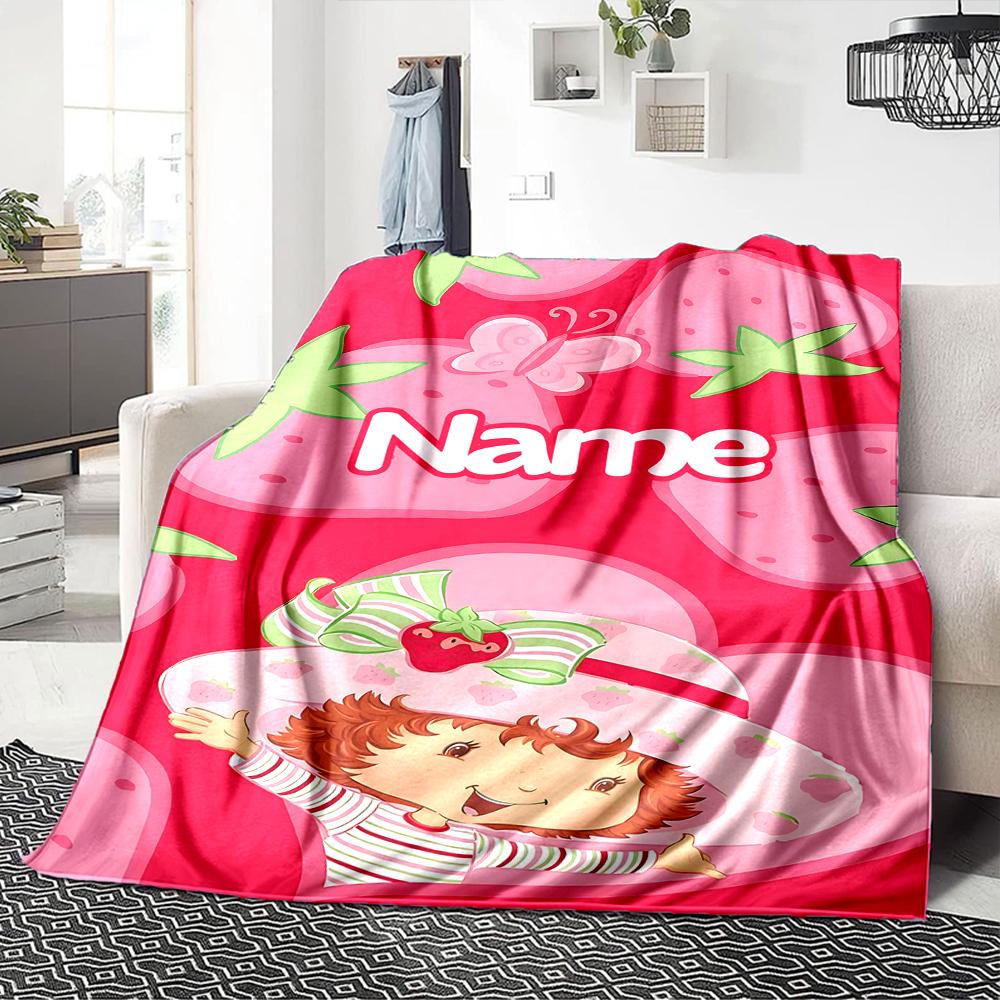 Custom Name Strawberry Shortcake Garden Party Party Blanket For Couch Bed Plush Cozy Fuzzy Blanket Super Soft Warm Blankets For Fall And Winter 091625