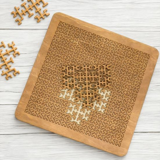 Wooden Fractal Tray Jigsaw Puzzle with Frame Reverse Thinking Impossible Difficult Puzzle Challenge Game Kids Adults Educational Irregular Puzzle Toy